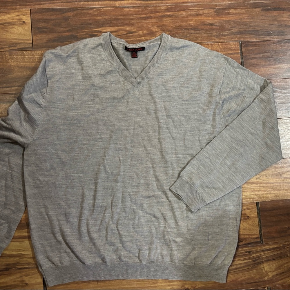 Linea uomo gray 4xl v neck soft wool blend office casual business church sweater